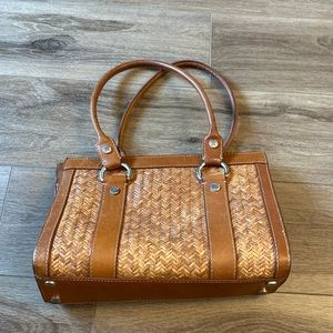 Michael Kors straw and brown leather purse